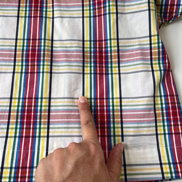 Talbots Plaid Bell Sleeve Womens Top Small Petite White Ruffles Academia Preppy - Picture 9 of 16